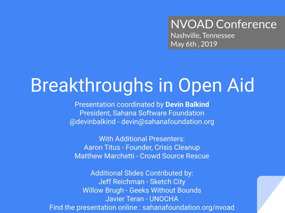 Breakthroughs in Open Aid Presented at National VOAD Conference, May 6th, 2019